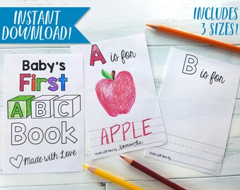 ABC Book Template DIY Baby Shower Activity Alphabet Color Printable Coloring Pdf Personalized