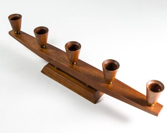 Teak candlestick, 60s candle holder, mid century candle holder
