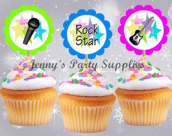 12 Rock Star Cupcake Toppers, Rockstar Birthday Party, Rock Star Toothpicks, STICKERS are sold SEPARATELY