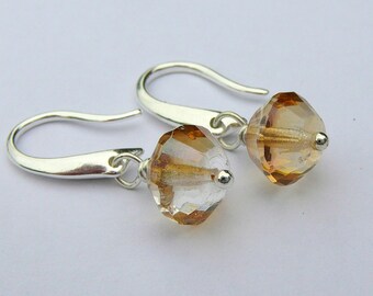 Golden Amber Czech Glass Earrings
