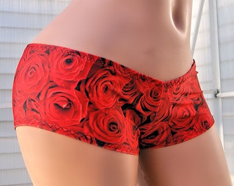 Red Roses Lo Rise Booty Shorts Adult XS XSmall- MTCoffinz - Ready to Ship