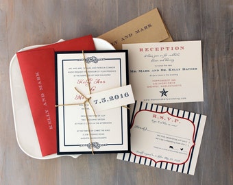 Country Wedding, Patriotic Invitations, Summer Wedding Invitation, Fourth of July Wedding, Red and Navy Wedding, “Stars & Stripes” Sample