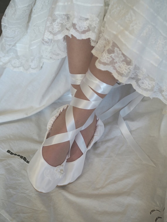 White Satin Ballet Bridal Shoes White Ballerina Bridal