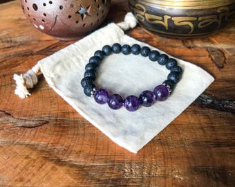 Amethyst Semi-Precious Gemstone Essential Oil Diffuser Bracelet