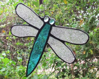 Stained Glass Dragonfly Suncatcher, Glass Dragonfly,Dragonfly Suncatcher,Blue Dragonfly,