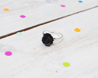 Black Rose Flower Ring | Adjustable | Nickel Free