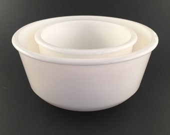 Vintage Dormeyer Mixer Mixing Bowls, Set of 2, White Milk Glass Dormeyer Mixer Mixing Bowls
