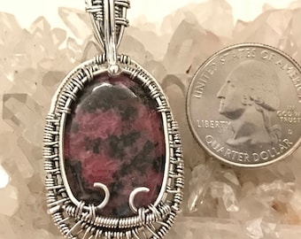 Rhodonite Wire Wrapped Pendant Necklace