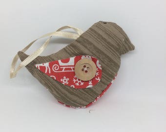 Textile bird bauble (wooden print)
