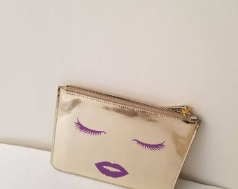 Gold Metallic Zippered pouch, Makeup bag, beauty bag, lashes