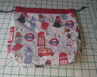 Small drawstring knitting project bag