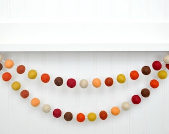 Fall Garland, Autumn Garland, Thanksgiving Garland, Fall Decoration, Autumn Decor, Fall Decor, Thanksgiving Decor Orange and Brown Felt Ball