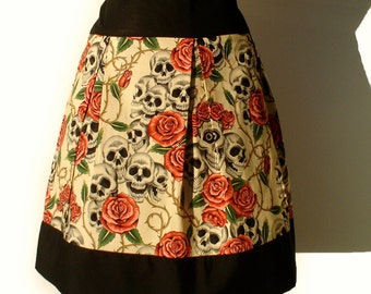 Pinup Skulls and Roses Tattoo Skirt