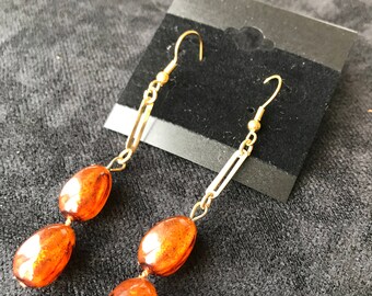 Brown Spotted Oval Earrings