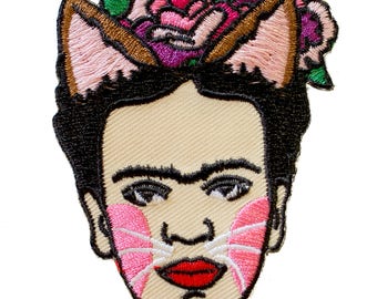 Frida Catlo Iron On Patch Embroidery Sewing DIY Customise Frida Kahlo Inspired Mexican Artist Feminist Day of the Dead Cat Lover Kitten