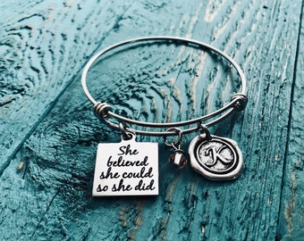 She believed she, could so she did, Graduation Gift, Congratulations, Grad Gift, College Student, Inspirational Jewelry, Charm Bracelet
