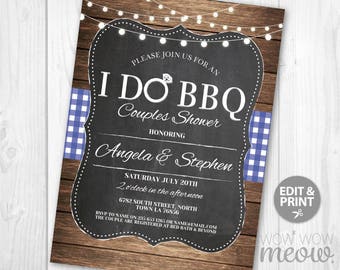 I Do BBQ Invitation Couples Shower Printable Invite Engagement Party Blue INSTANT Download Lights Chalk Personalize Editable Printable Edit