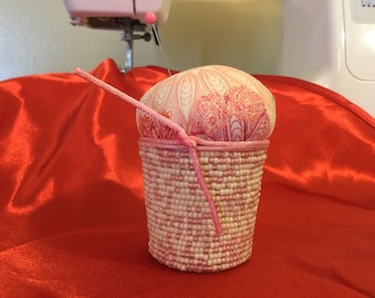 Kcup pincushion with pink flower