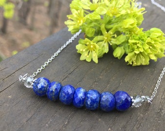 Lapis Lazuli Beaded Necklace / Blue Gemstone Necklace / Lapis Rondelle
