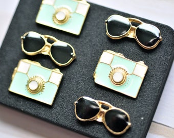 Camera & Sunglasses Decorative Pushpins // Thumb Tacks // Decorative Pushpins//Thumb Tacks // Retro Push Pin // Novelty Pushpin // Fun Tacks