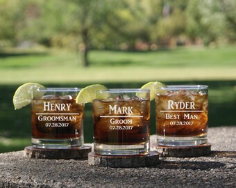 Personalized Whiskey Glasses / Groomsmen Gifts / Best Man Gift / Rocks Glasses Personalized / Engraved / Custom Etched Glasses / 16 DESIGNS