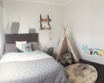 Mountains Wall Decal Baby Room Decor Nursery Crib Wall Sticker Kid Toddler Peel and Stick Self Adhesive Woodland Headboard #mountains017