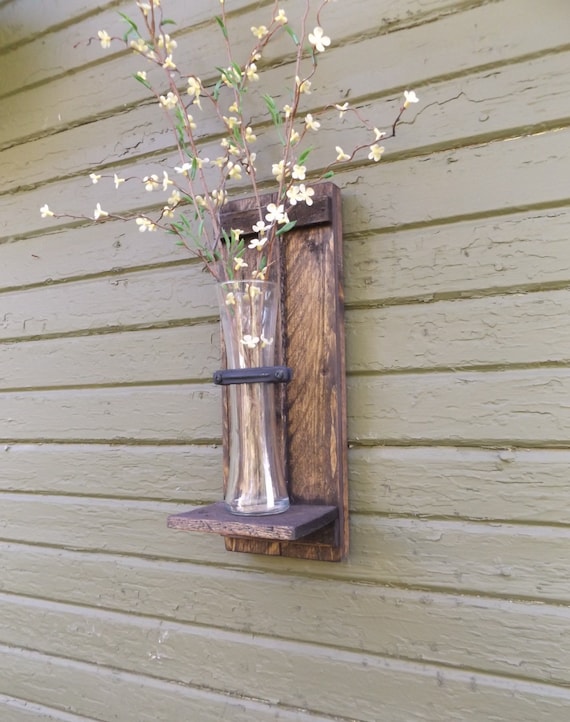 Wood Wall Sconce. Rustic Wall Sconce. Wall Vase Sconce. Vase