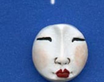 3 White Polymer Detailed Asian Face Beads Top drilled WABT 3