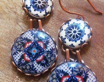 Ethnic earrings, Mexican jewelry, Mexican plates, Mexican pottery design, Ethnic jewelry, drop earrings, Southwestern, statement earrings