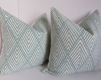 Aqua Pillow covers, Chevron Pillows, Cream Pillow covers, Zig zag Pillow Covers, Ikat Pillows, Teal Pillow Covers, Tahitian Stitch Pillow