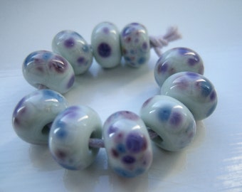 Purple, Blue and Green Frittie Lampwork Glass Beads, SRA, UK Lampwork, UK Seller