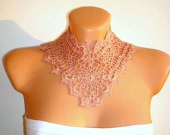Fait à la main amovible fleuri rose pâle Robe col collier de bijoux de crochet dentelle Peter Pan victorien collier d’été mode femmes accessoires
