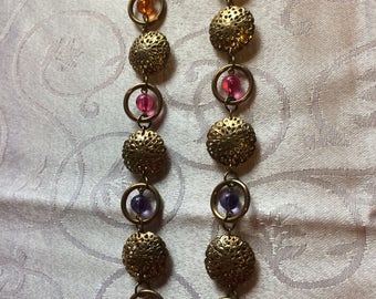 Fabulous Vintage 80s Gold Tone Crystal Bead Ladies Long 7 inch Pierced Statement Shoulder Duster Earrings