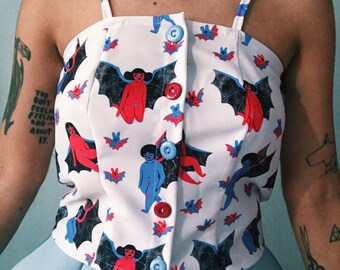 Bat Ladies - Button Up Crop Top