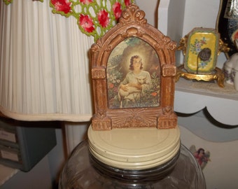 Vintage Framed Print of Jesus with a Little Lamb 1945 JUST REDUCED