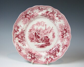 Antique Red Staffordshire Transferware Plate "The Sea" by Adams