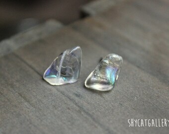 Angel Aura Earrings - Surgical Steel - Tumbled Stone Post Earrings - Hand Crafted - Simple