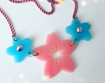 Pastel SAKURA Blossom laser cut necklace