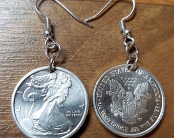Pure Silver .999 Walking Liberty Rounds Earrings
