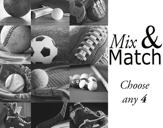 Canvas Sports decor, Football art, Soccer decor, Teen room decor, Man cave, Play room decor, Customize// Mix and Match Set of 4 Sports Art