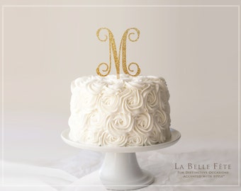 Single-Letter MONOGRAM CAKE TOPPER gold glitter