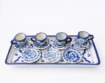 Vintage Mini Tea Set, Blue & White Mini Tea Set, Toy tableware, Small tea set, Miniature home accessories, Miniature collection