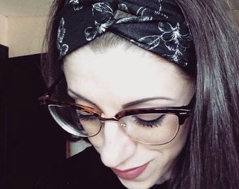 Black & White Floral Top Knot Head Wrap