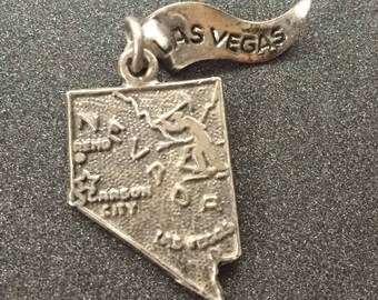 Sterling Silver Nevada State Souvenir Charm, State Road Trip Charm, Vintage Charm, Reno, Carson City, and Las Vegas