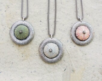 Sea Urchin Necklace - Pastel Colors - Pick your Color Grey, Pink, Green