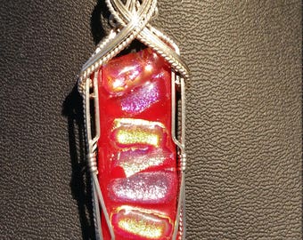 Dichroic glass sterling wire wrapped pendant