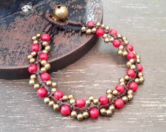 Summer Berry Beaded Bracelet in Red Coral