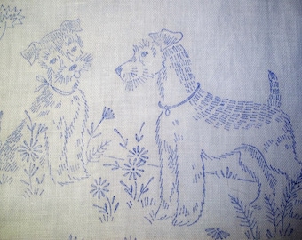Stamped Dresser Scarf or Table Runner to be Embroidered - Two Dogs- Scottish Terriers