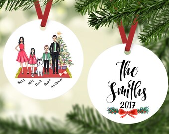 Personalized Christmas Ornament, Family Ornament, Family with Husky Ornament, Husky Ornament, Family with Dog Ornament, Husky gifts