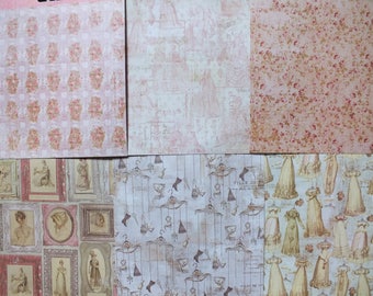 Set of 6 sheets for scrapbooking theme VINTAGE JANE AUSTEN size 15 x 15 cm double sided